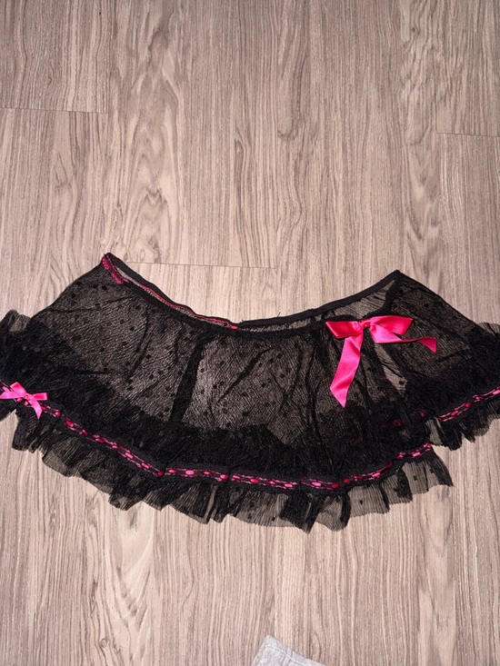 Other - Black Lace Mini Skirt with Hot Pink Ribbon Trim - Women Intimates & Sleepwear